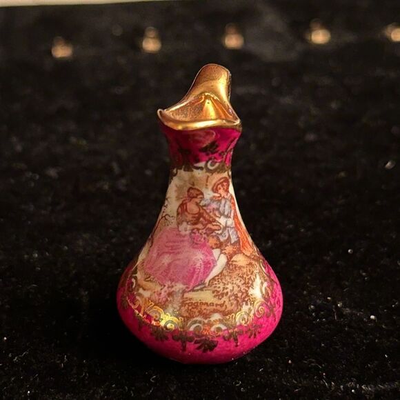 Vintage Limoges raspberry water pitcher and bowl w 22K gold detail - Picture 4 of 8